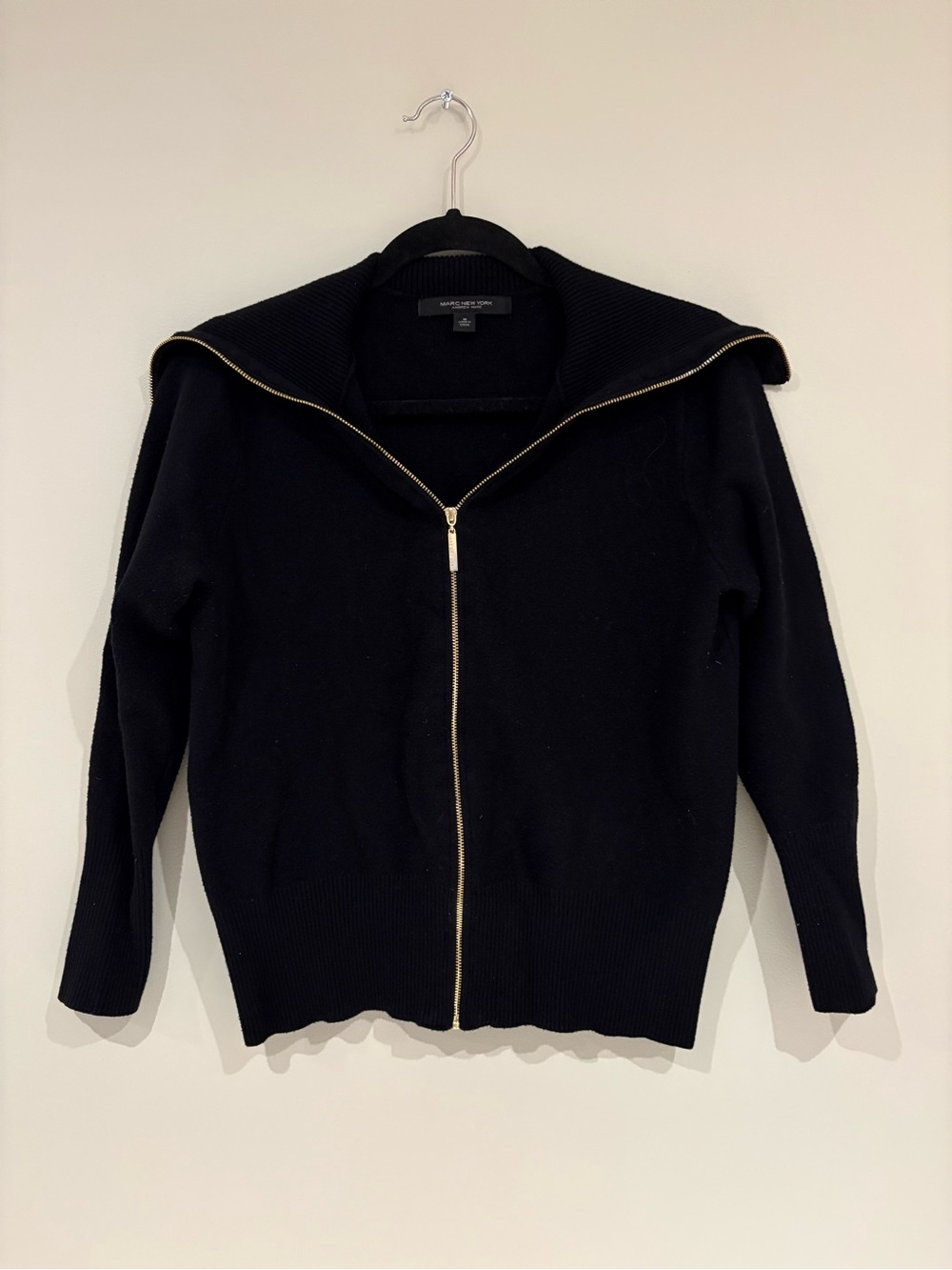 Black Zip-Up Sweater with Gold Zipper